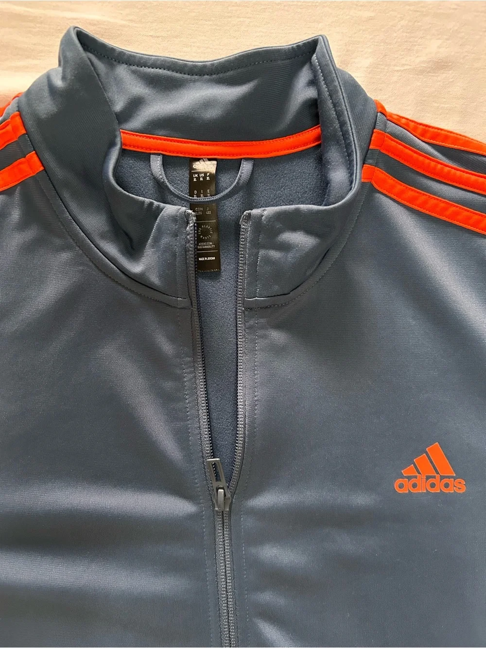 adidas Men’s Slate Blue Track Jacket with Orange Trim - Picture 2 of 6
